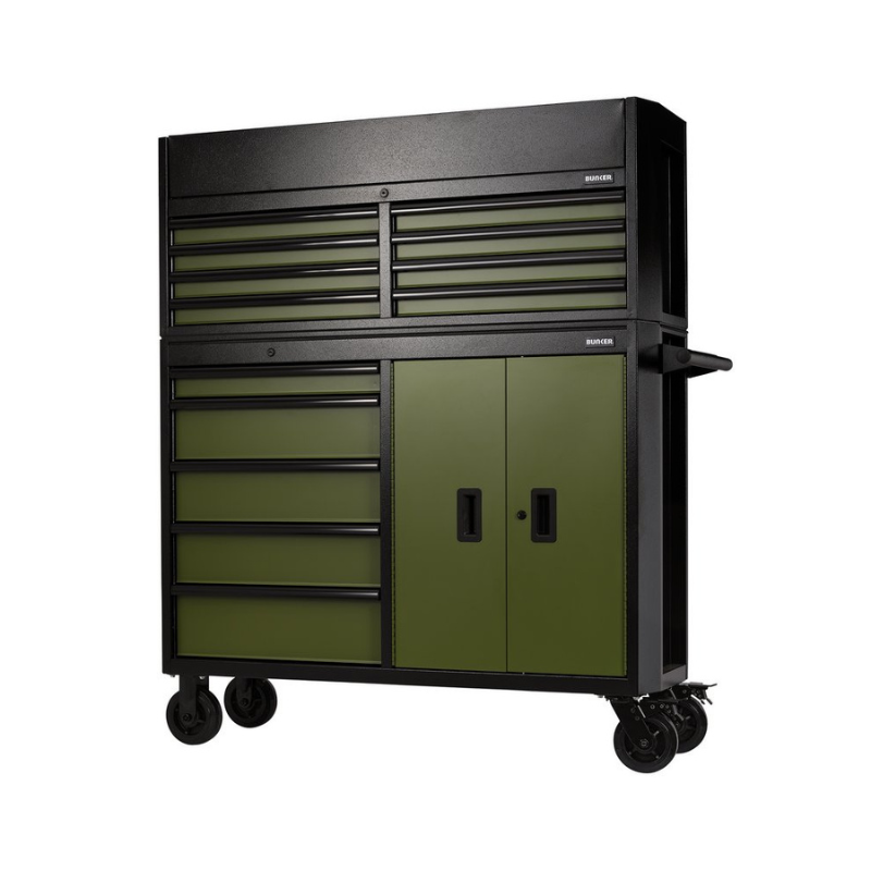 BUNKER® 13 Drawer Combined Roller Cabinet and Tool Chest, 52", Green 24255