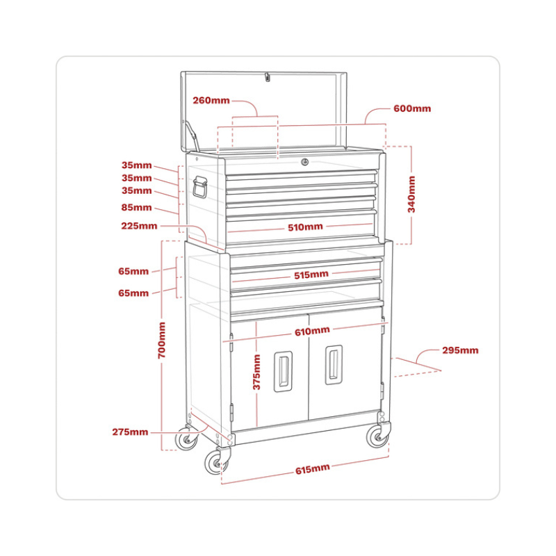Sealey American PRO® Topchest & Rollcab Combination 6 Drawer - Red AP2200BB