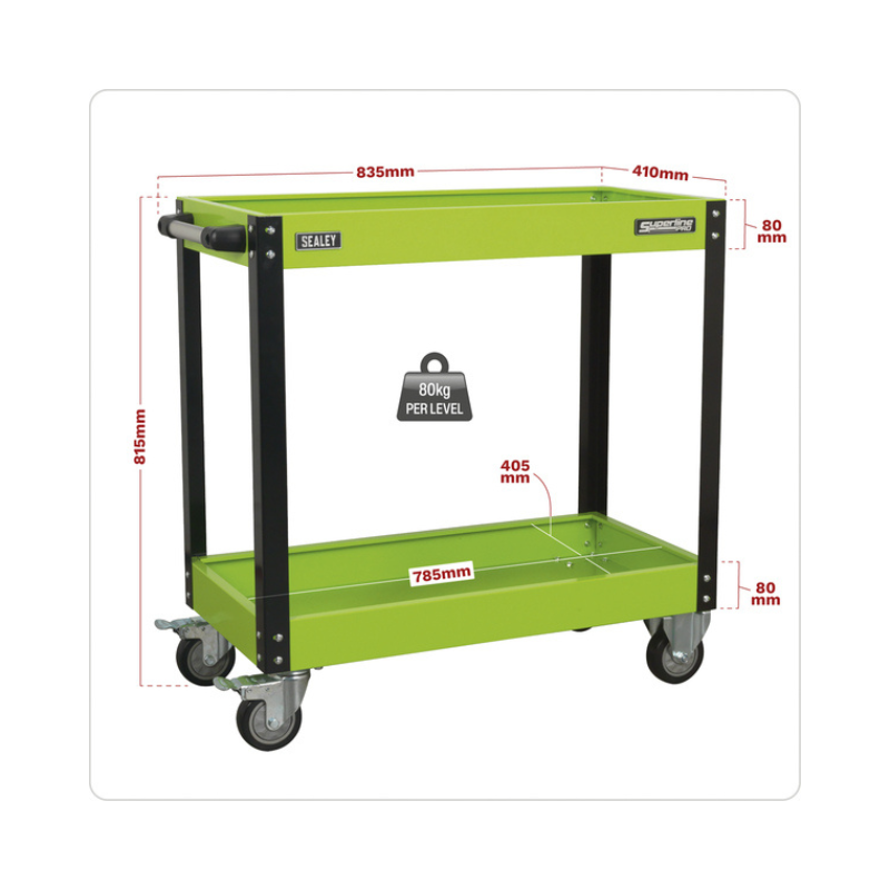 Sealey Superline PRO® Heavy-Duty Workshop Trolley 2-Level - Hi-Vis Green CX109HV