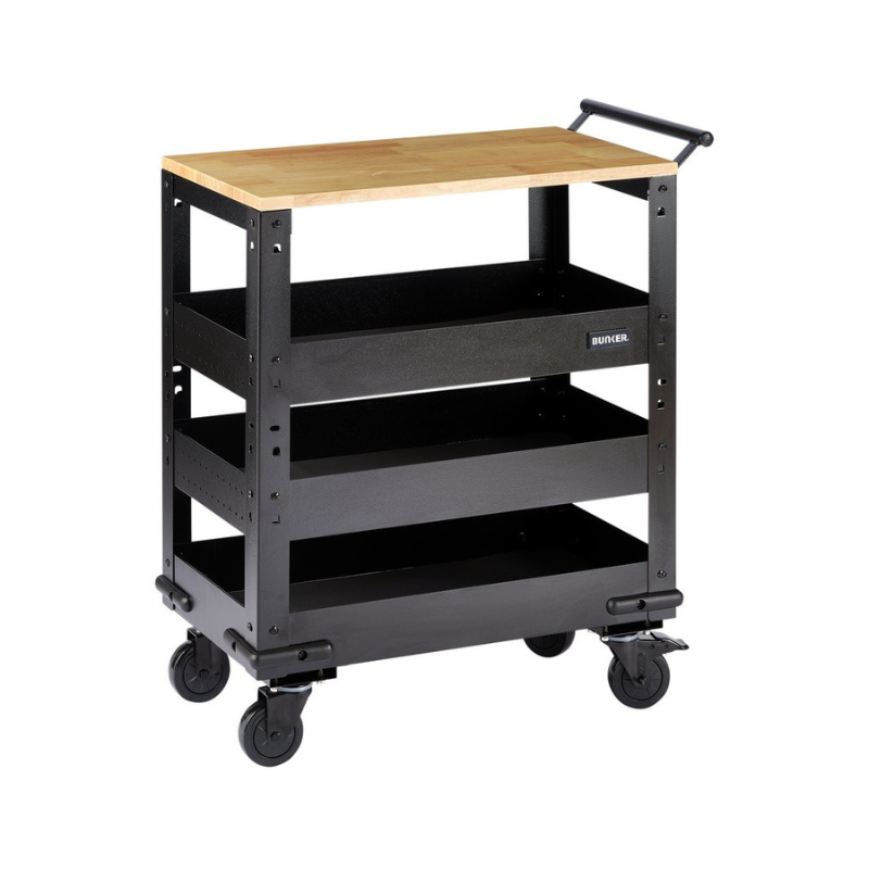 BUNKER® 3 Tier Trolley with Pull Handle and Hardwood Worktop, 714mm 11495