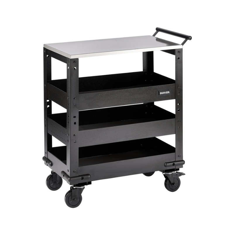 BUNKER® 3 Tier Trolley with Pull Handle and Stainless Steel Worktop, 714mm 11585