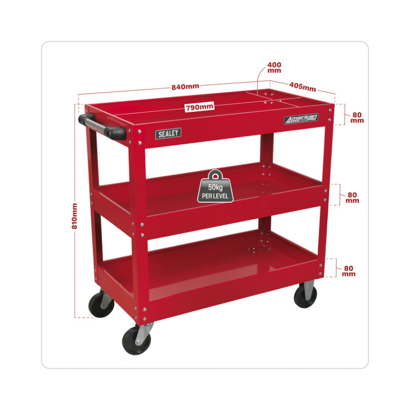 Sealey American PRO® Heavy-Duty Workshop Trolley 3-Level - Red CX108