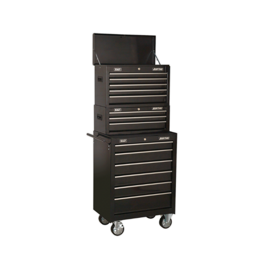 Sealey American PRO® Topchest, Mid-Box Tool Chest & Rollcab Stack 14 Drawer - Black AP22BSTACK