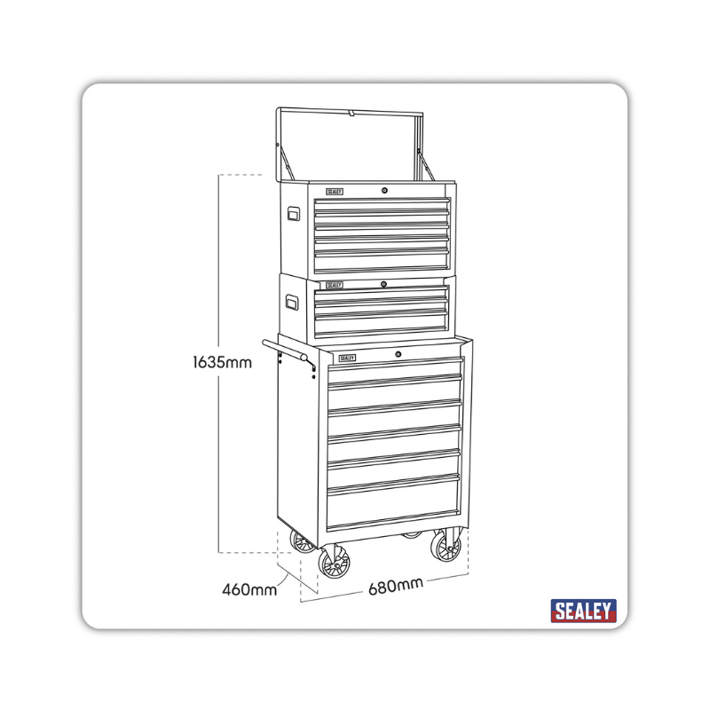Sealey American PRO® Topchest, Mid-Box Tool Chest & Rollcab Stack 14 Drawer - Black AP22BSTACK