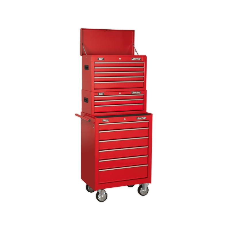 Sealey American PRO® Topchest, Mid-Box Tool Chest & Rollcab Stack 14 Drawer - Red AP22STACK