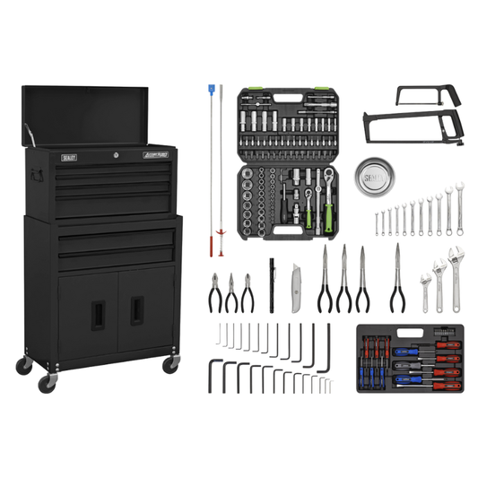 Sealey American PRO® Topchest & Rollcab Combination 6 Drawer with 170pc Tool Kit - Black AP22BKCOMBO