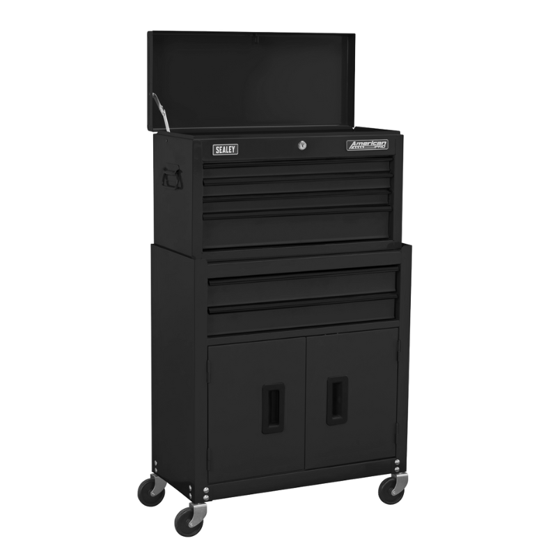 Sealey American PRO® Topchest & Rollcab Combination 6 Drawer with 170pc Tool Kit - Black AP22BKCOMBO