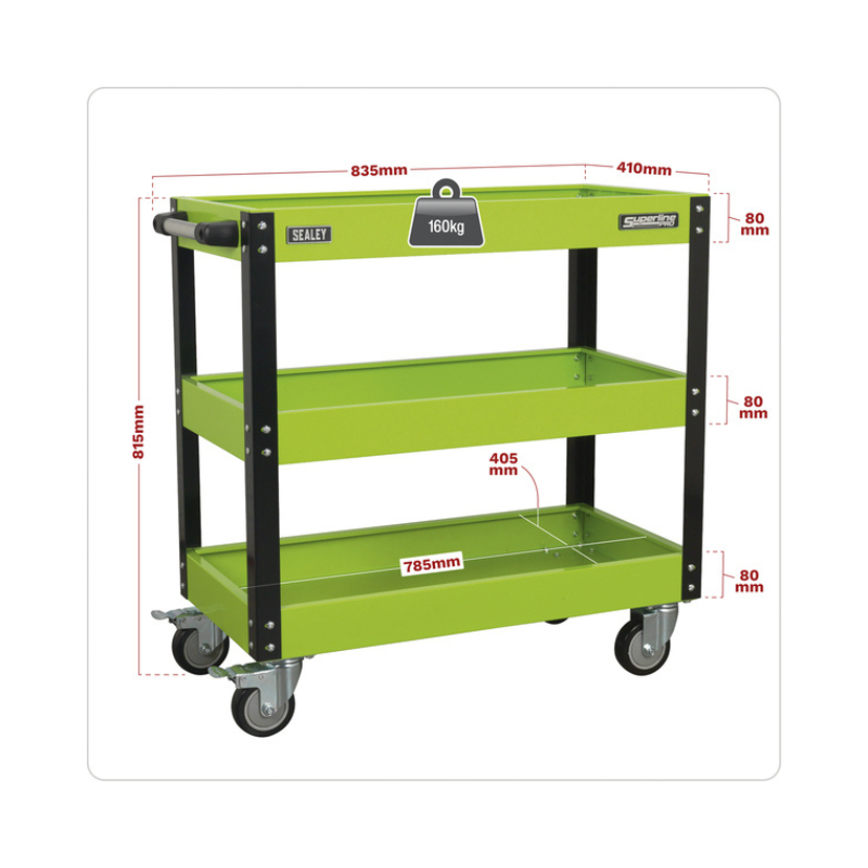 Sealey Superline PRO® Heavy-Duty Workshop Trolley 3-Level - Hi-Vis Green CX110HV